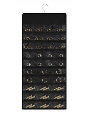 Large Hanging Jewelry Organizer 43 Multi-Size Pockets 8 Loops Double-Sided NEW